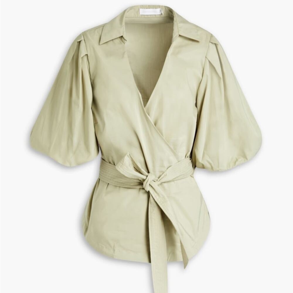 Jonathan Simkhai Waverly Sage Green Poplin Wrap Top Small